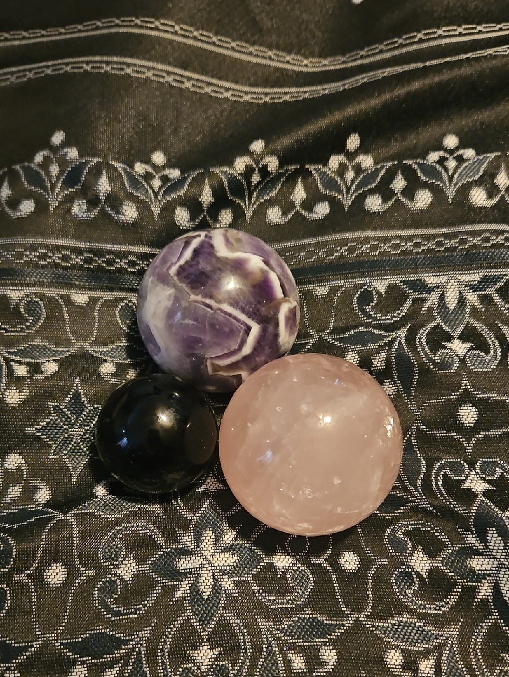 Set of Three Decorative Crystal Spheres - Purple, Pink, Black